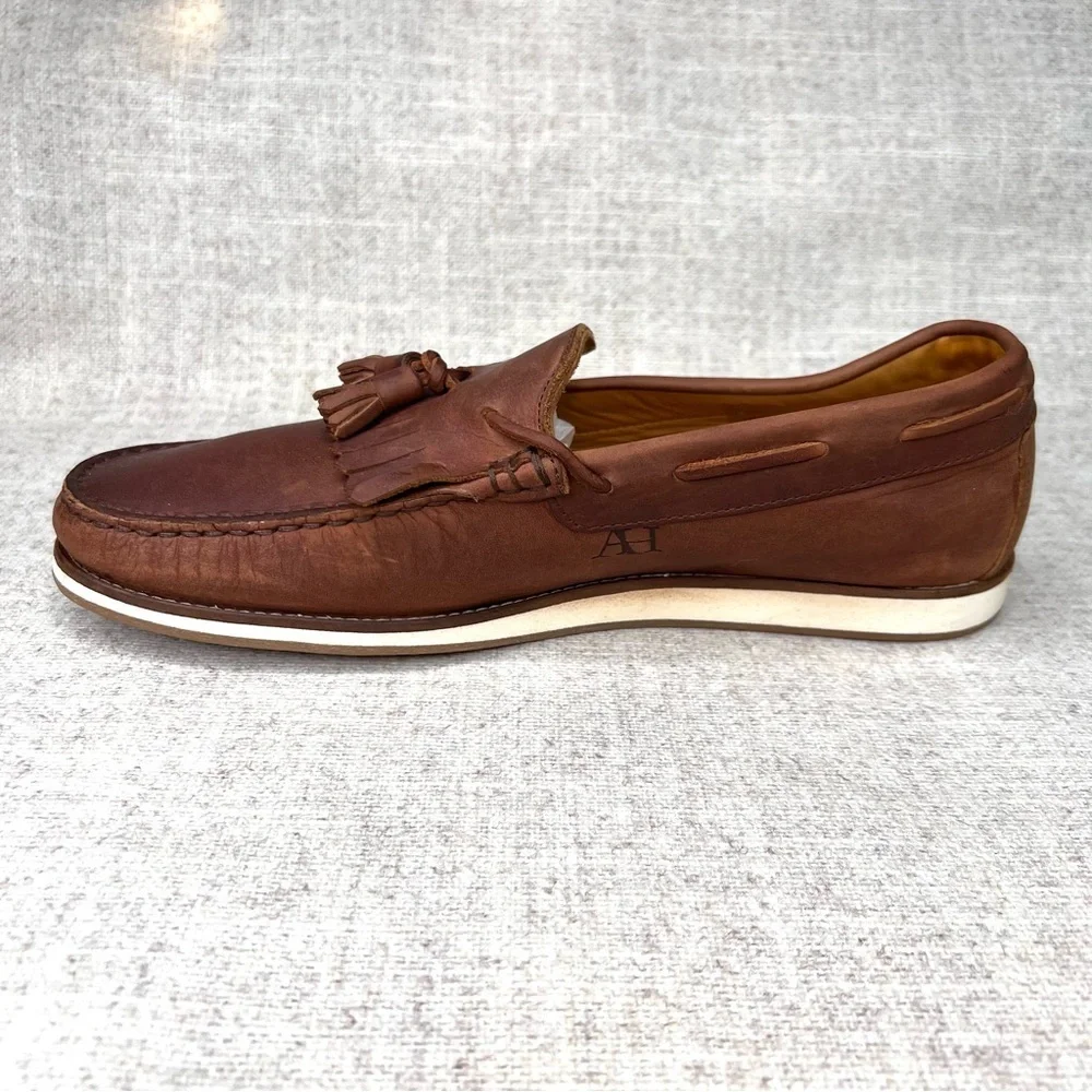 Austen Heller men’s size 8 slip on brown‎ leather kiltie tassel loafers preppy